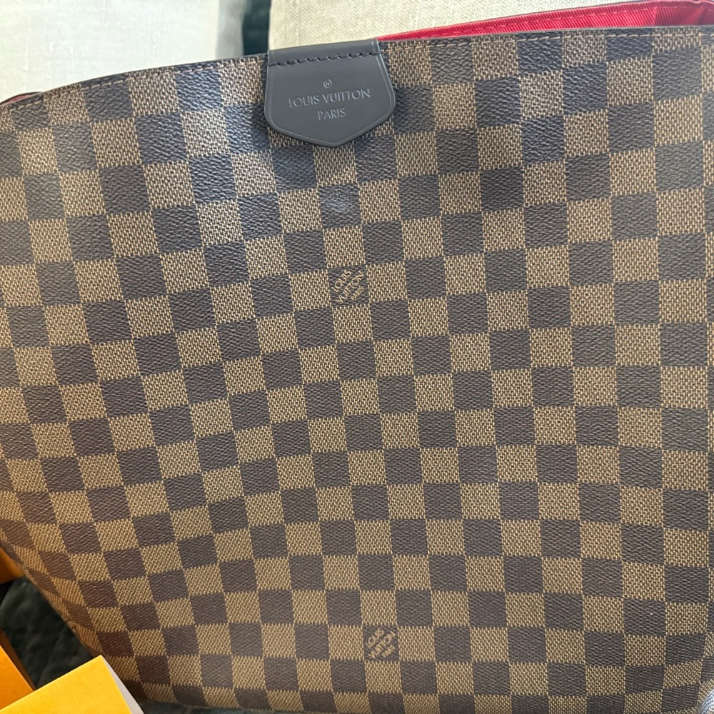 Louis Vuitton Damier Ebene Checker Shoulder Tote - Brown with Gold Hardware - Picture 7 of 8